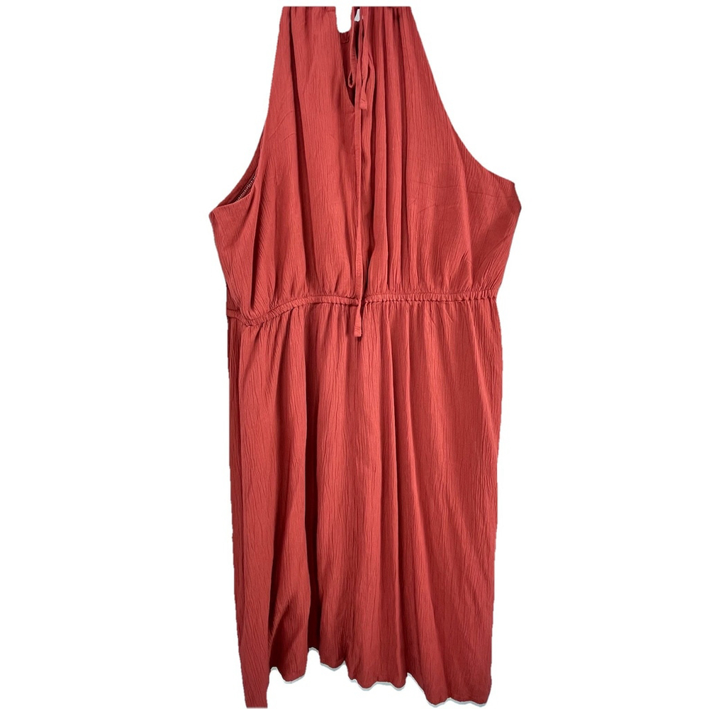 Midi Dress Rayon Halter Neck Tiered Brick Red Sleeveless Flowy XXL resort Boh - Picture 9 of 14